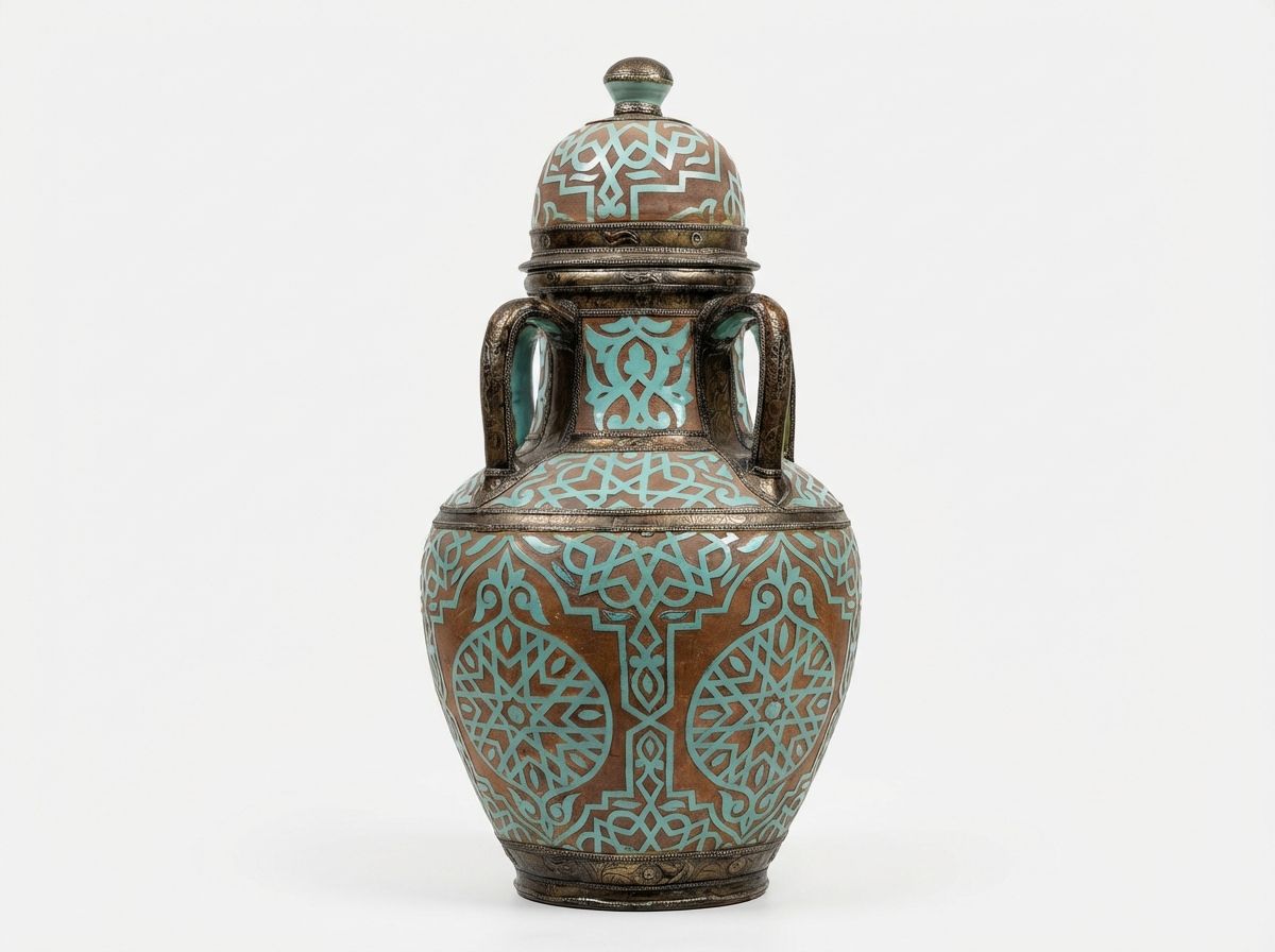 The Andalusian Azure: Hand-Chased Metal & Ceramic Lidded Urn view 2
