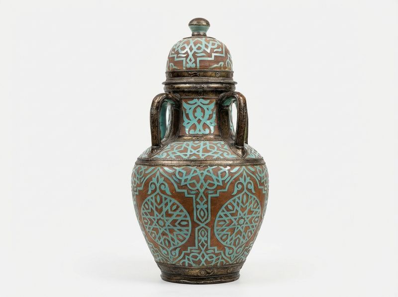 The Andalusian Azure: Hand-Chased Metal & Ceramic Lidded Urn