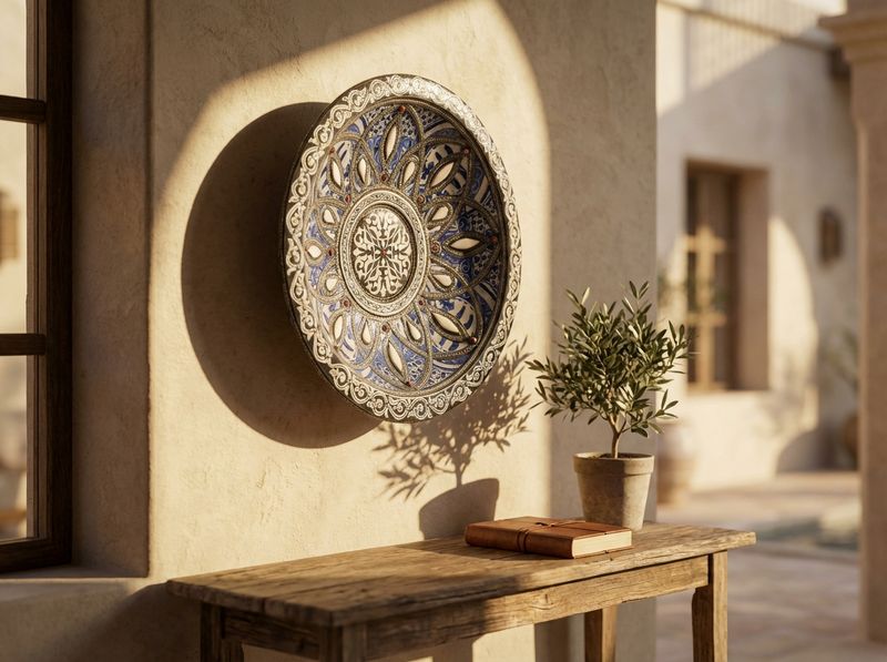 The Azure Filigree: Royal Fes Ceramic & Silver Platter detail