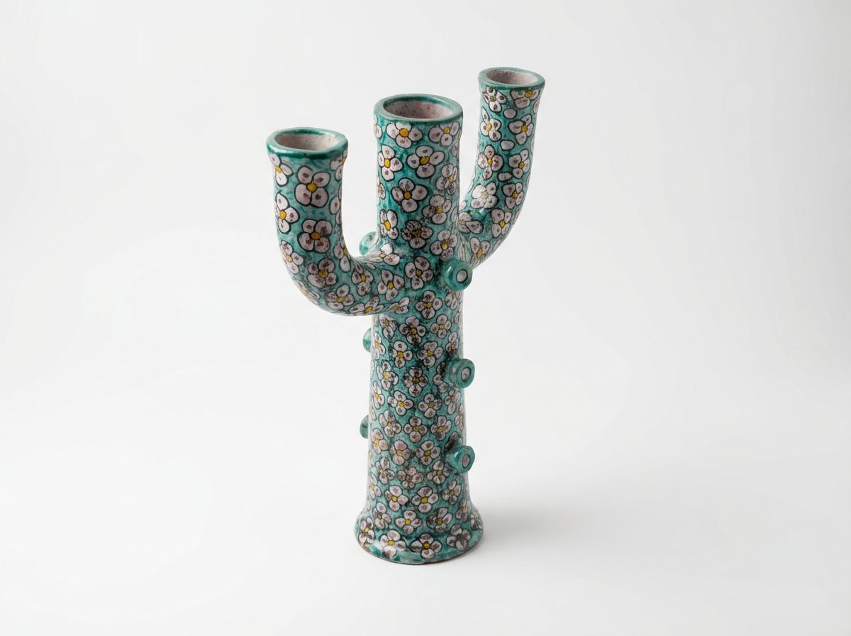 The Majorelle Bloom Ceramic Cactus Candelabra view 3