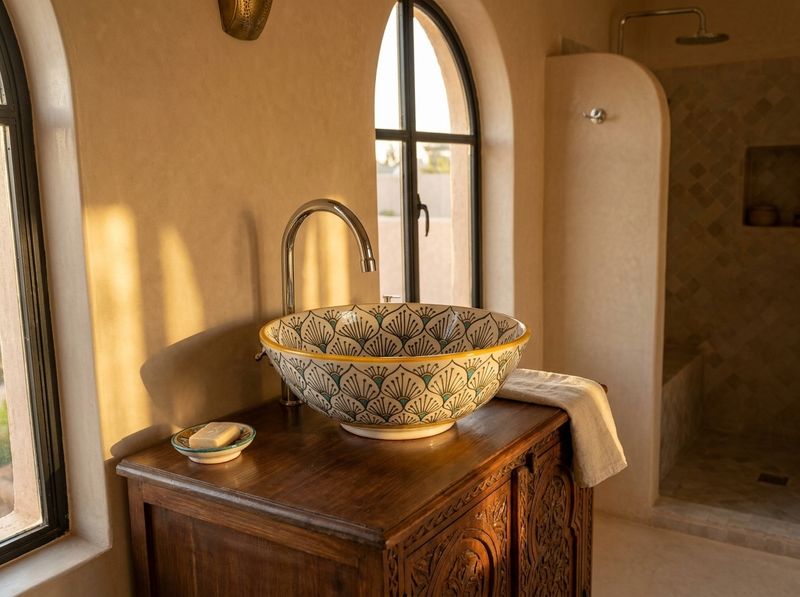 The Zahra Peacock Ceramic Vessel Sink detail