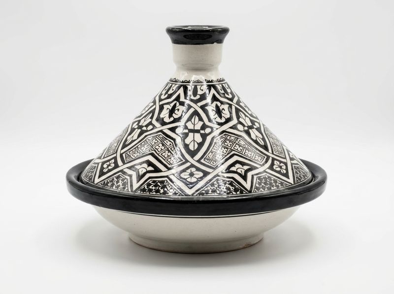 Fes Noir & Blanc: Hand-Painted Ceramic Serving Tagine