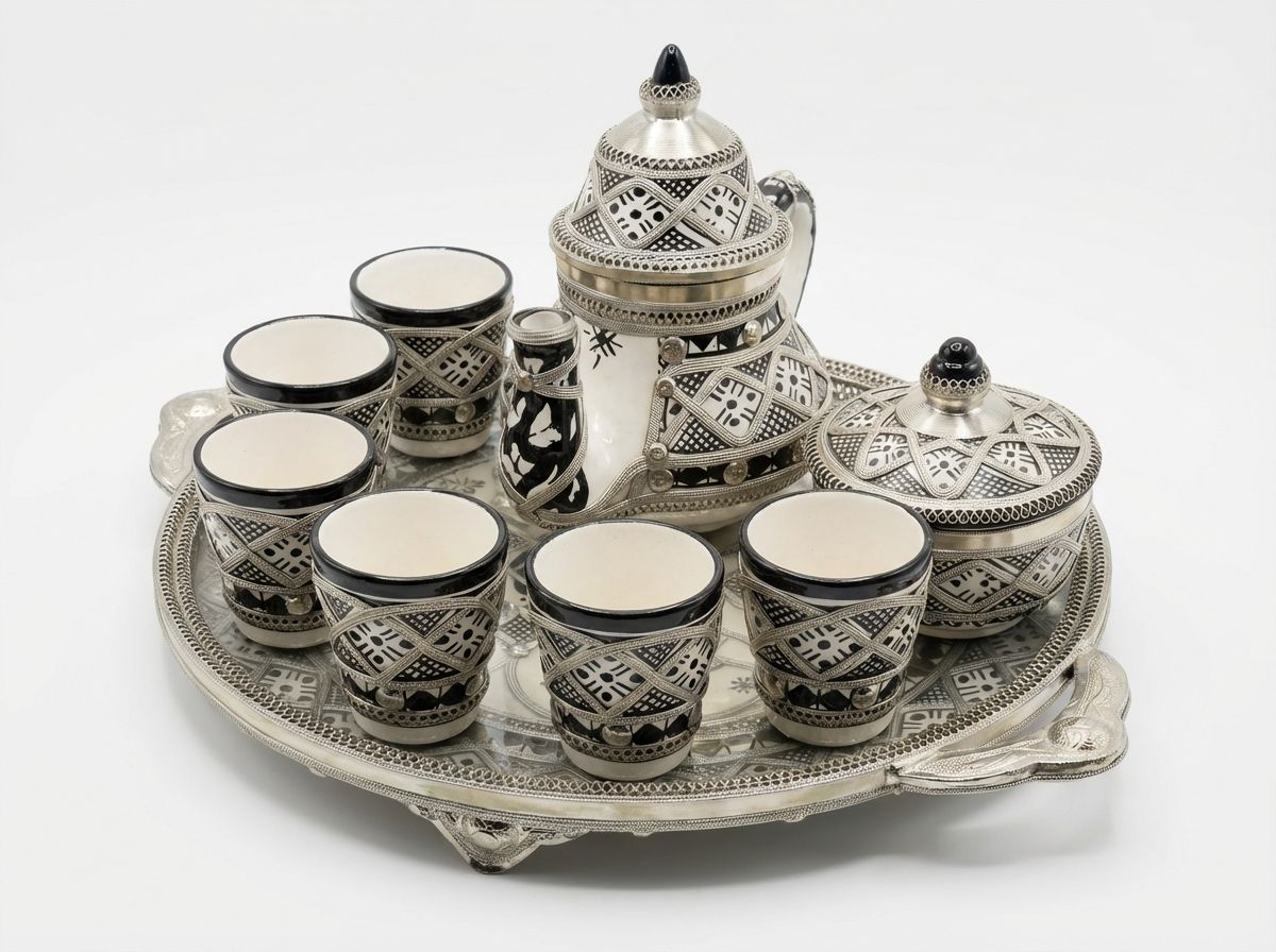 Royal Fes Filigree & Black Ceramic Tea Service for Six view 3