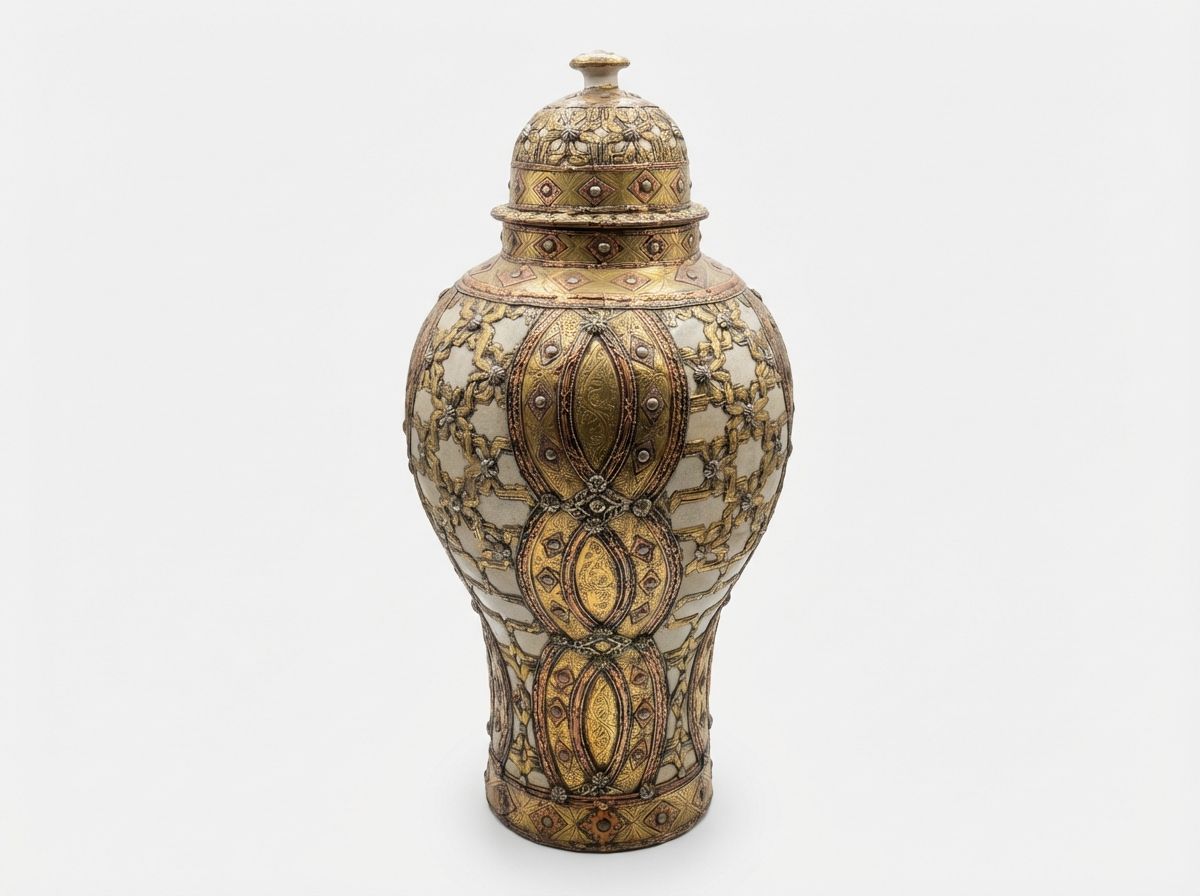 The Royal Atlas Lidded Urn - Mixed Metal & Ceramic Statement Piece view 3