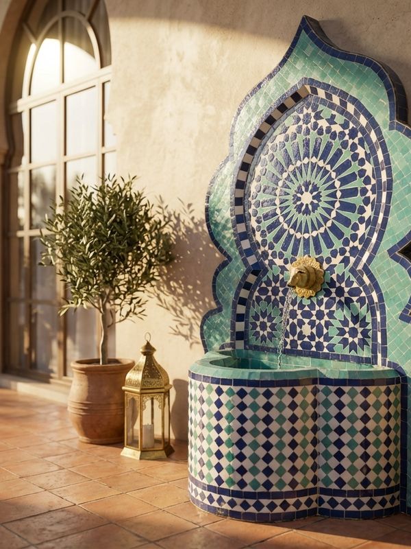 The Andalusian Azure Zellige Fountain with Lion Spout