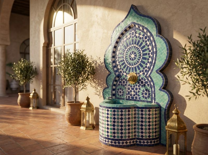 The Andalusian Azure Zellige Fountain with Lion Spout detail