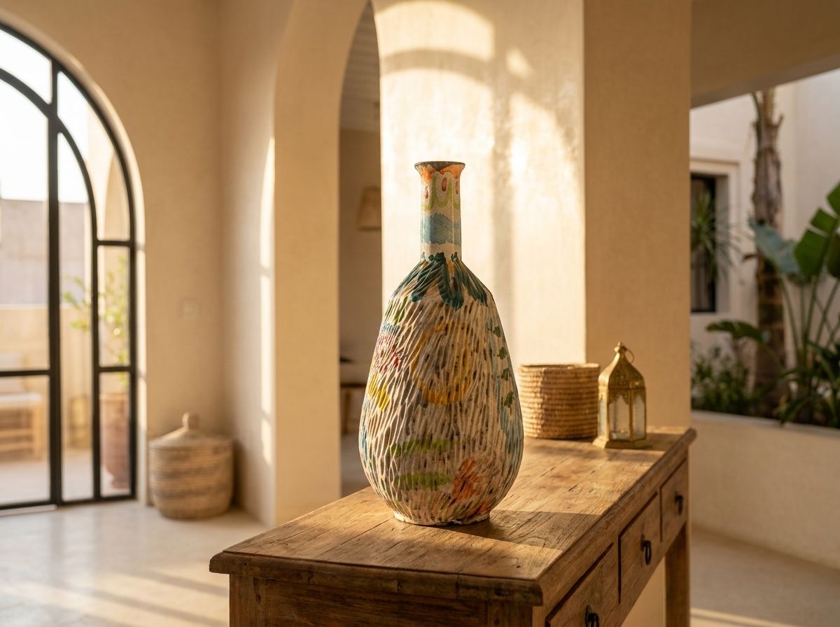 The Safi Scraffito Vessel: Textured Polychrome Vase view 3