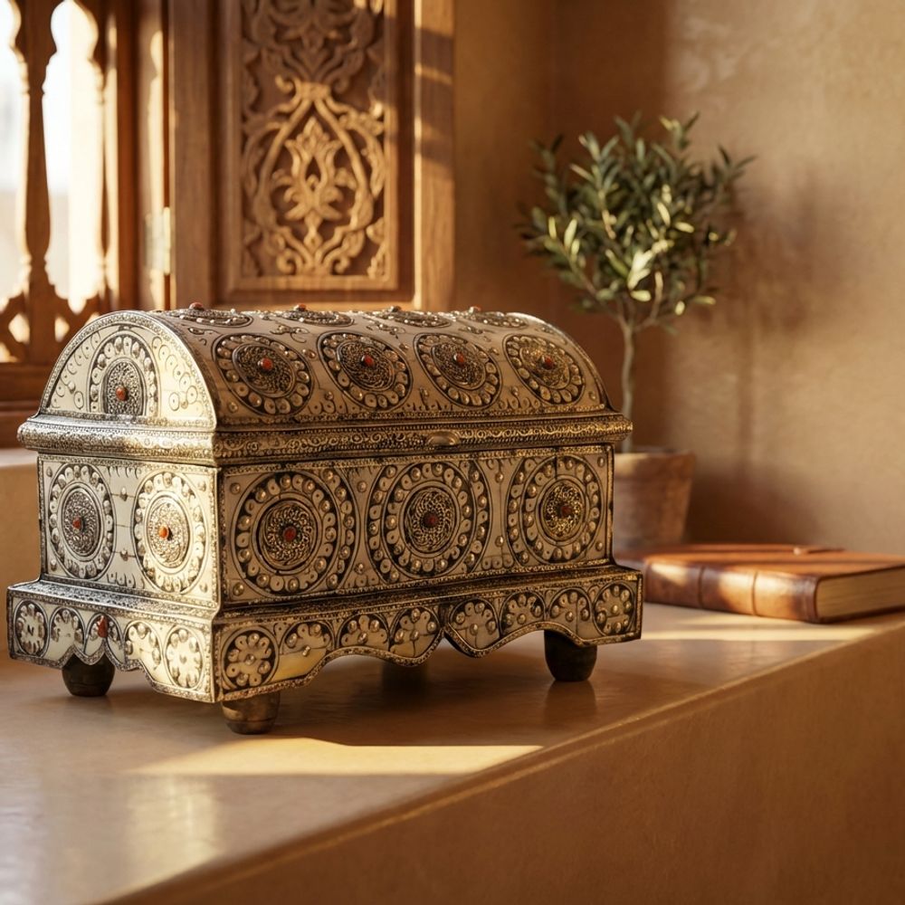 The Marrakech Royal Camel Bone & Silver Inlay Chest
