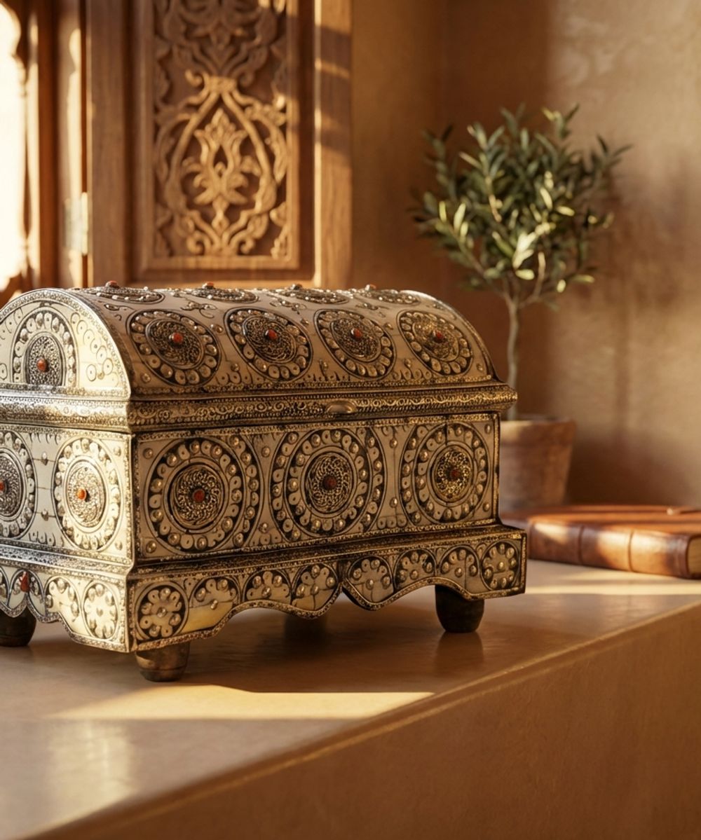 The Marrakech Royal Camel Bone & Silver Inlay Chest