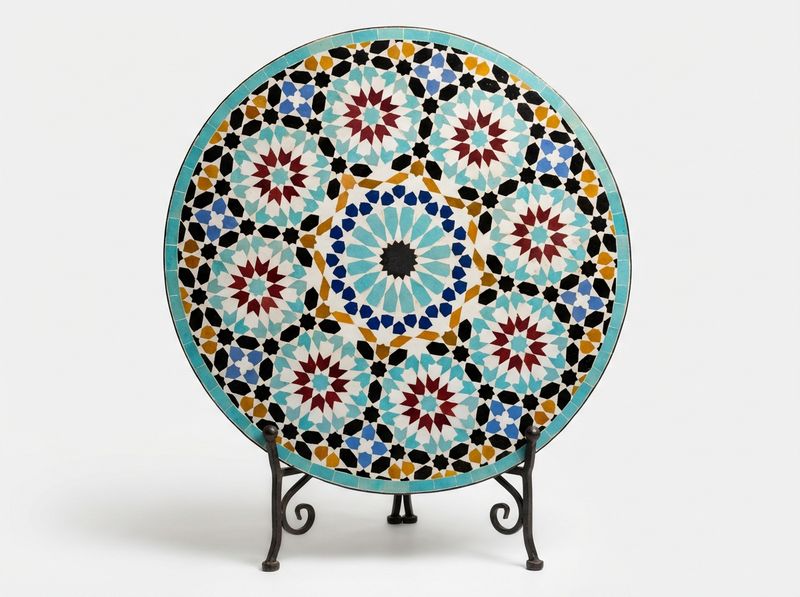 The Fez Starburst: Turquoise & Burgundy Zellige Mosaic Tabletop