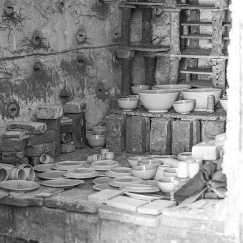 Pottery inside a hot kiln