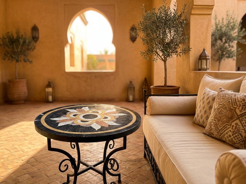 The Zahra Stone Mosaic Bistro Table detail