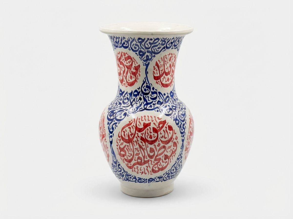 The 'Hikma' Calligraphic Amphora - Blue & Red Fes Pottery view 3
