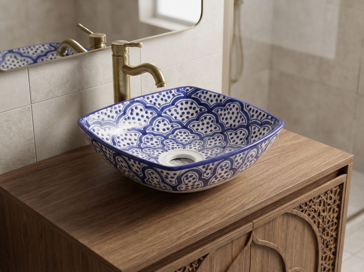 Fez Azure: Hand-Painted Square Ceramic Vessel Sink view 3