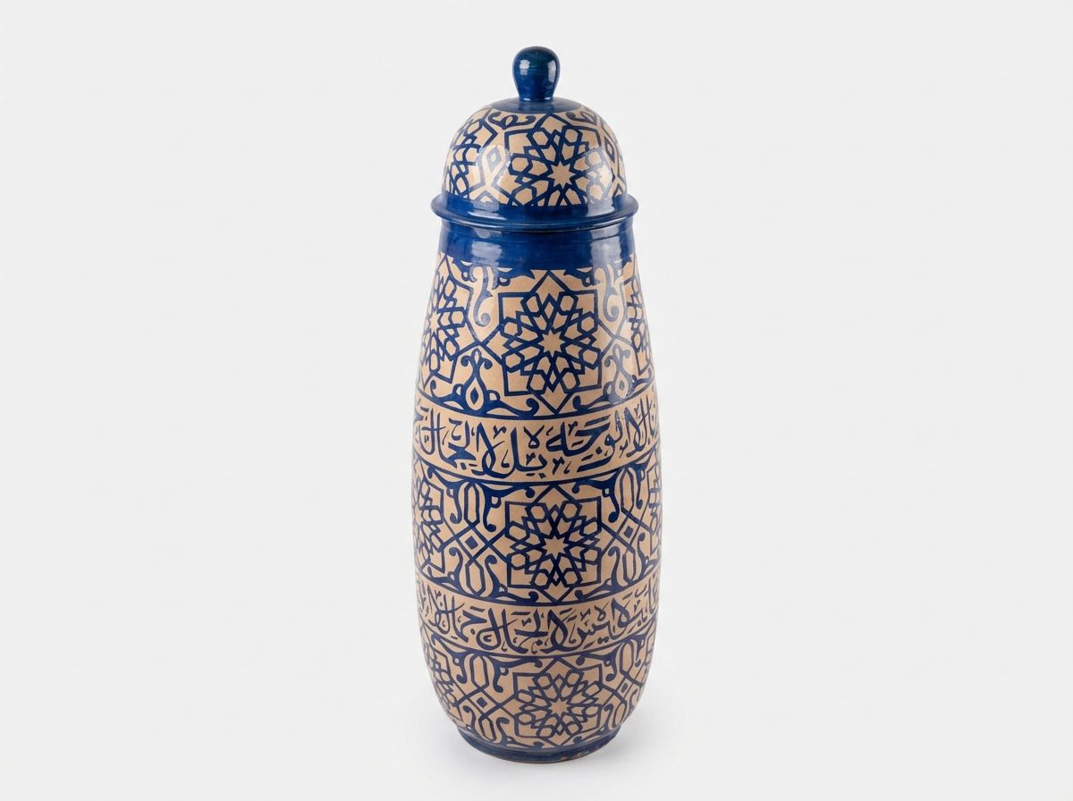 The Fes Blue Andalusian Calligraphy Jar view 3