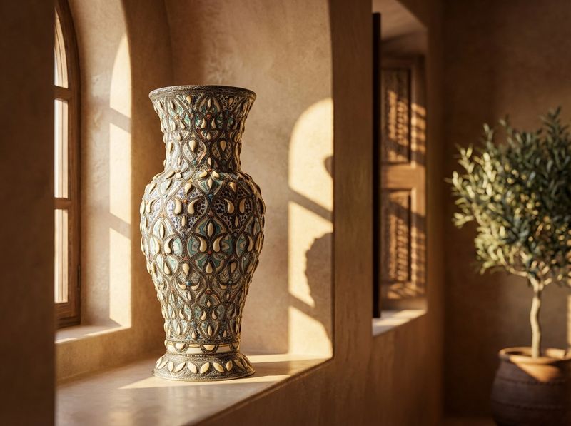 The Safi Silver Filigree & Camel Bone Amphora detail