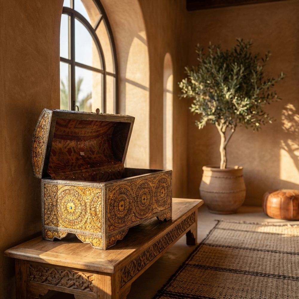 The Essaouira Royal Camel Bone Inlay Treasure Chest