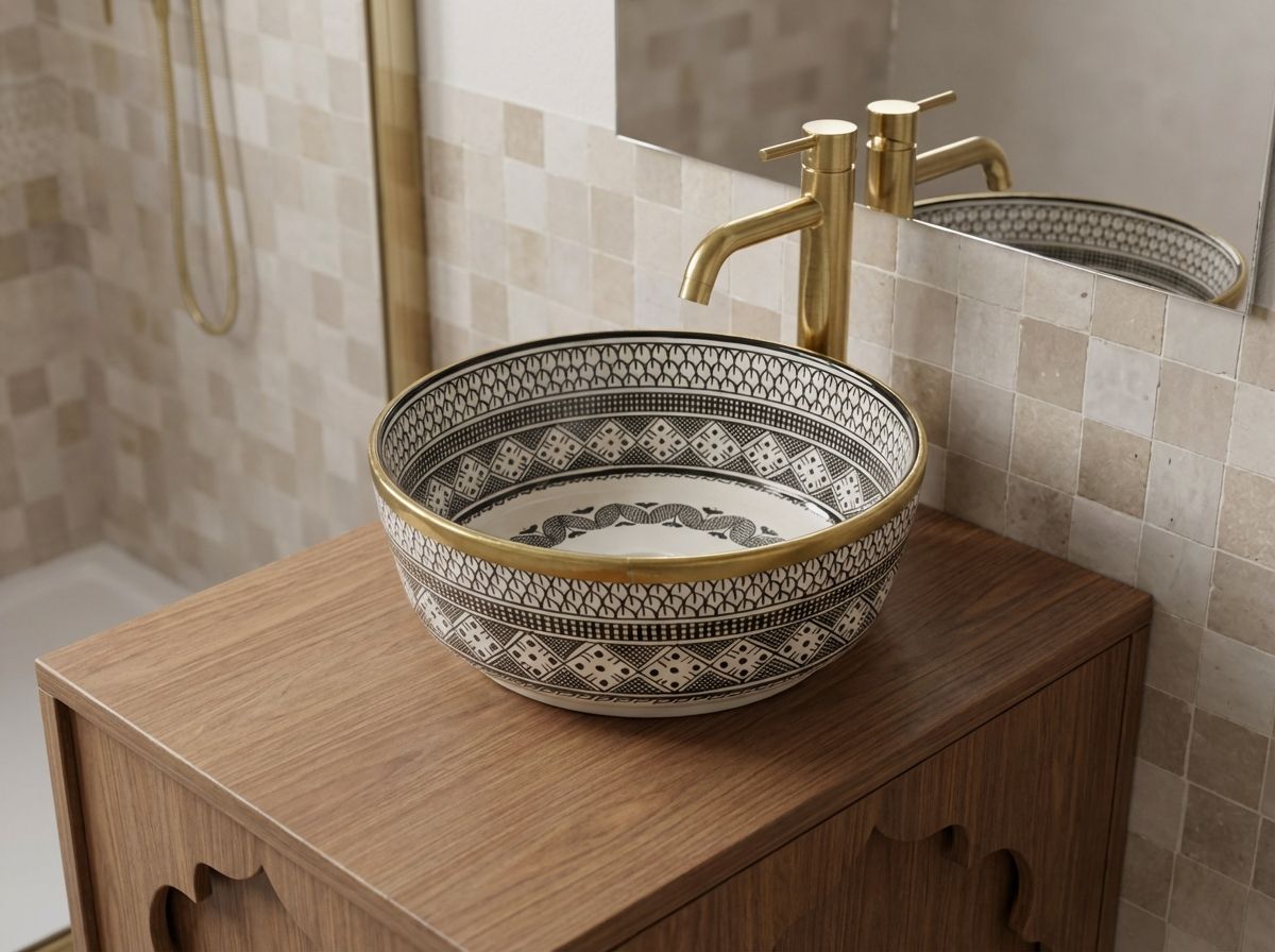 The 'Fes Medina' Noir & Gold Ceramic Vessel Sink view 3