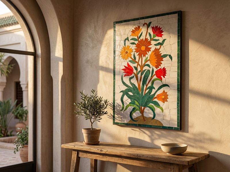 "Jardin Andalou" Zellige Floral Wall Art detail
