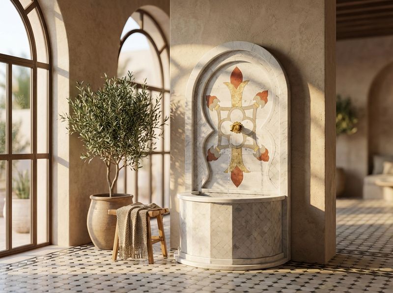 The Royal Andalusian Marble & Brass Wall Fountain detail