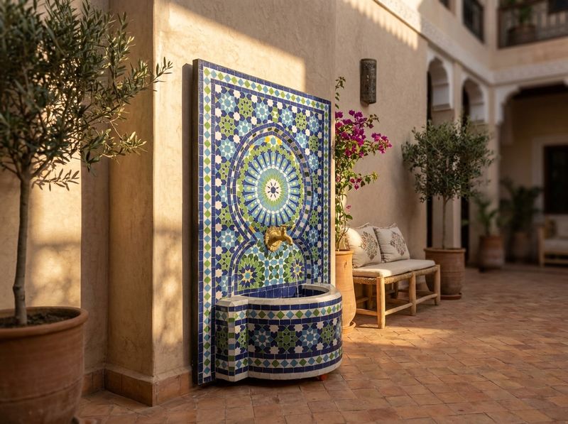 The Azure Fez Zellige Wall Fountain detail