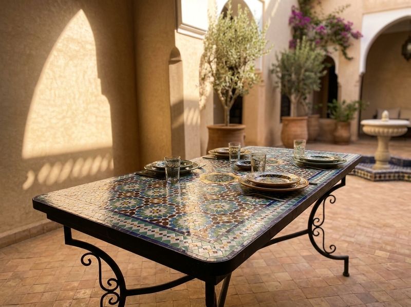 The Fes Azure Geometric Zellige Dining Table detail