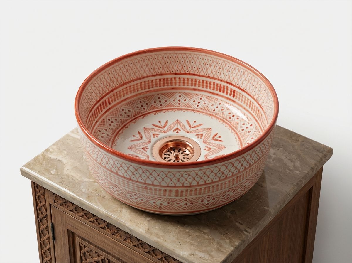 The Ouzoud Natural Clay Geometric Vessel Sink view 3