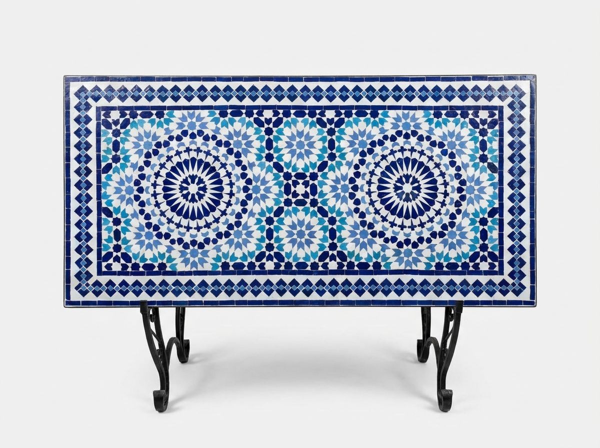 The Chefchaouen Azure Zellige Dining Table main view