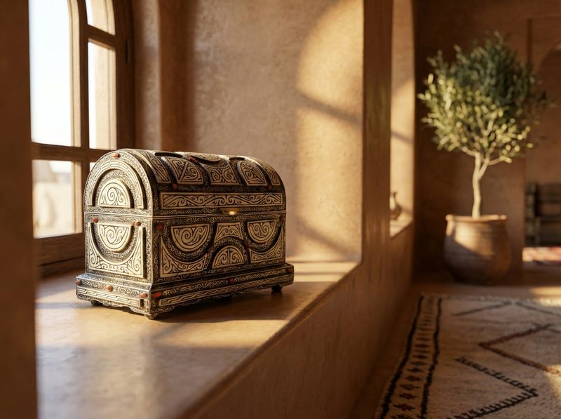 The Mogador Silver & Camel Bone Wedding Chest detail