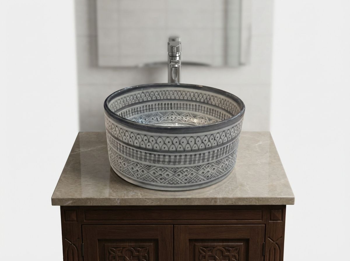 The Fes Monochrome Geometric Vessel Sink view 2