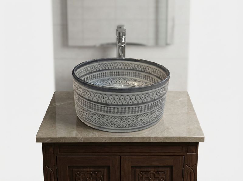 The Fes Monochrome Geometric Vessel Sink