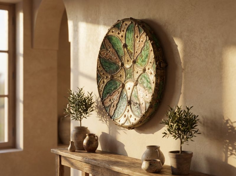 The Fes Emerald & Brass Filigree Medallion detail