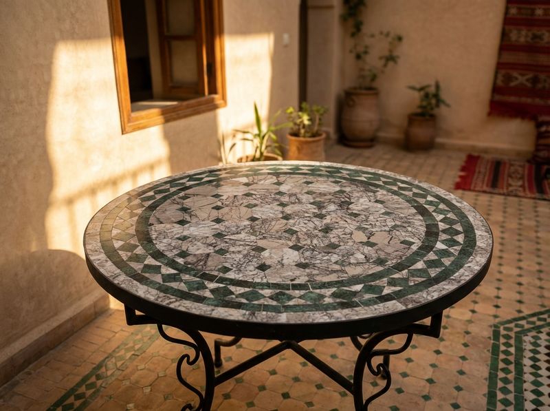 The 'Atlas Verde' Marble Zellige Tabletop detail