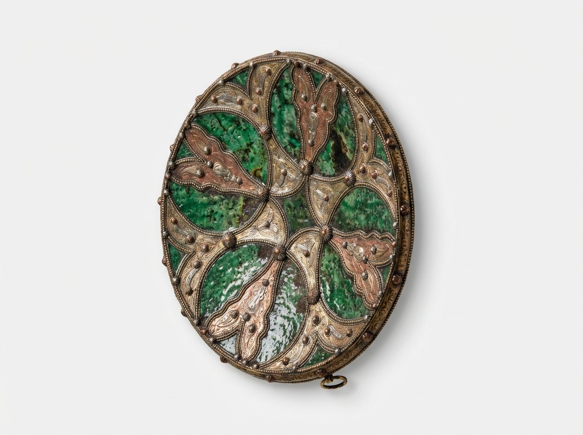 The Andalusian Emerald: Brass & Enamel Wall Charger view 2
