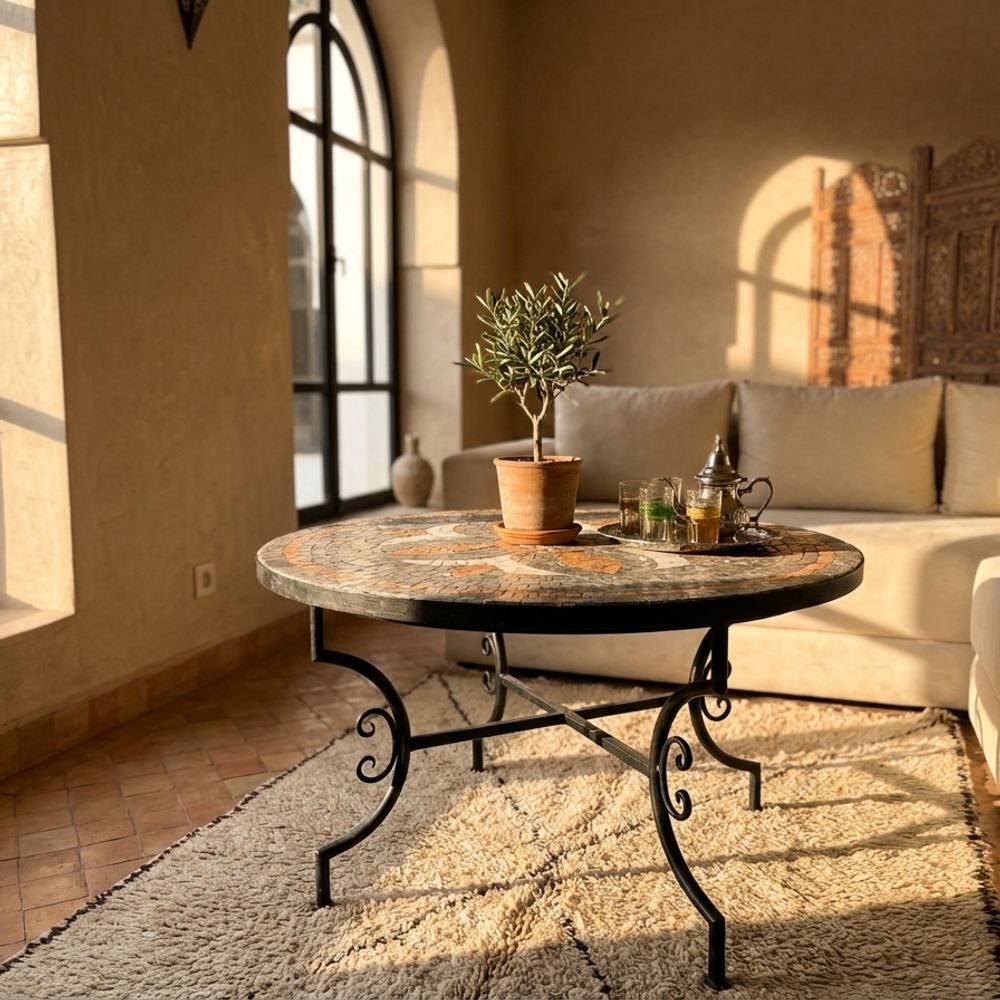 The Volubilis Grey & Natural Clay Zellige Table Top