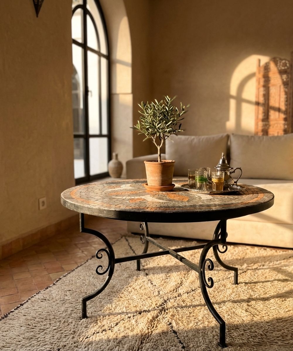 The Volubilis Grey & Natural Clay Zellige Table Top