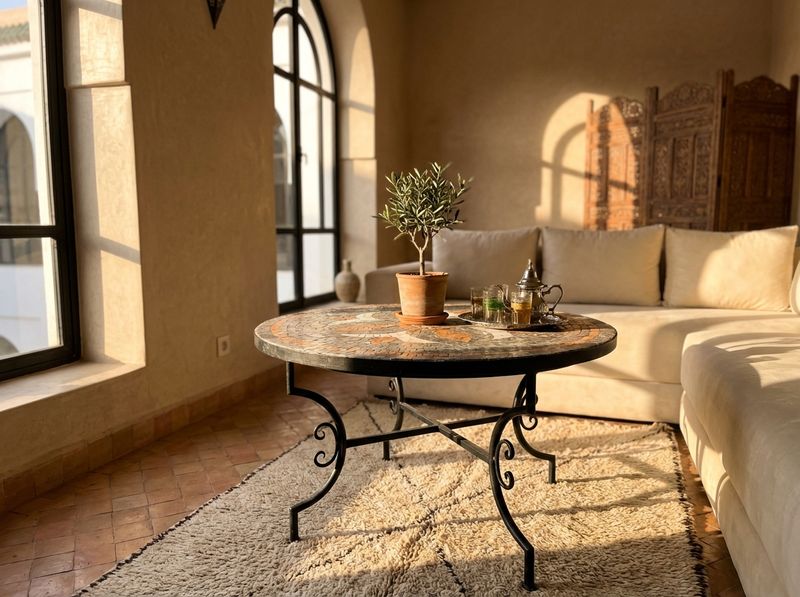 The Volubilis Grey & Natural Clay Zellige Table Top detail