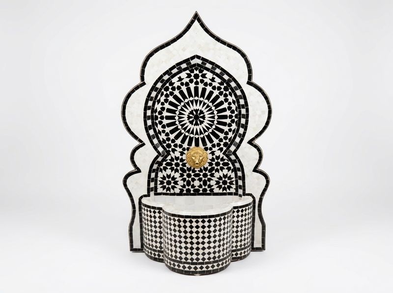 The Marrakech Monochrome: Zellige Wall Fountain