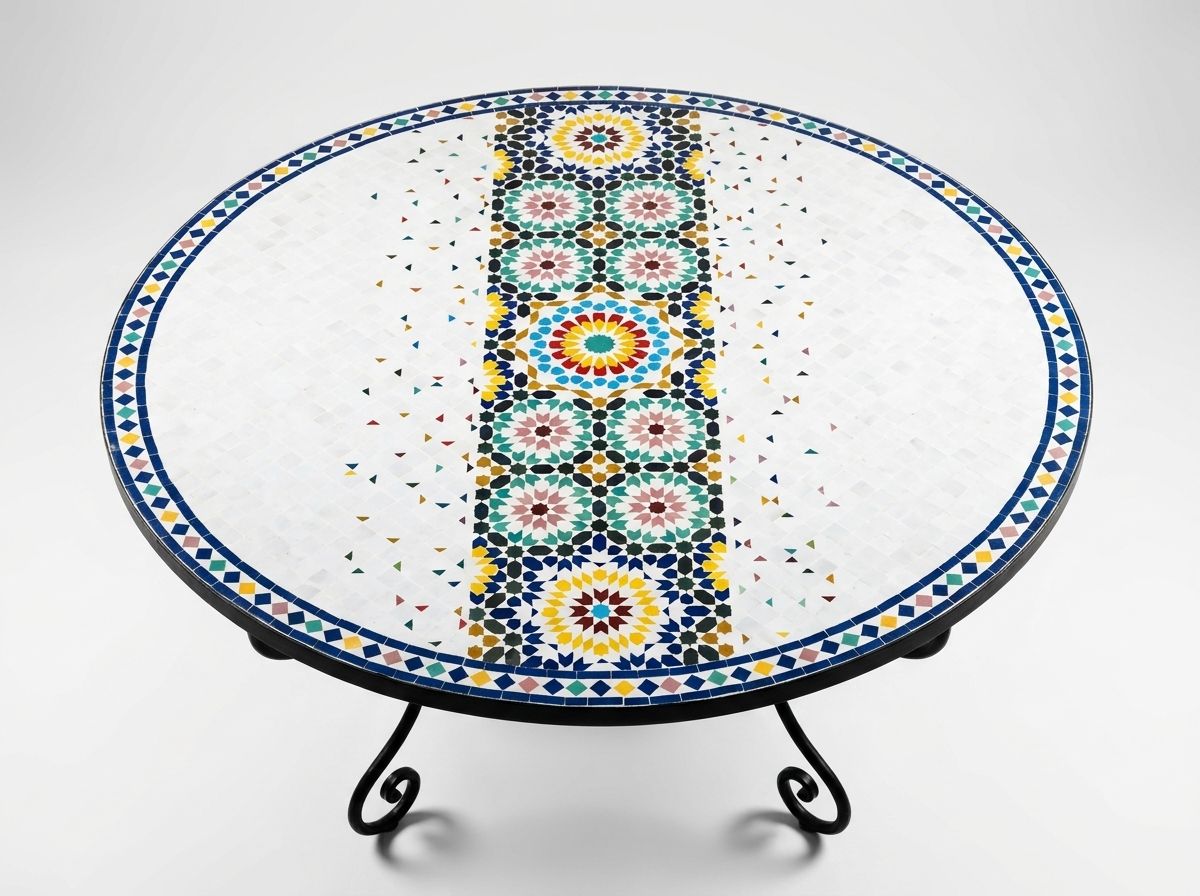 The Zahra Zellige Table - White Field with Geometric Runner view 2