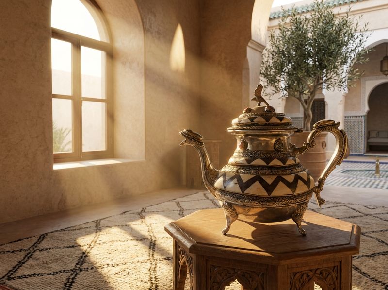 The Atlas Silver & Bone Inlay Ceremonial Teapot detail