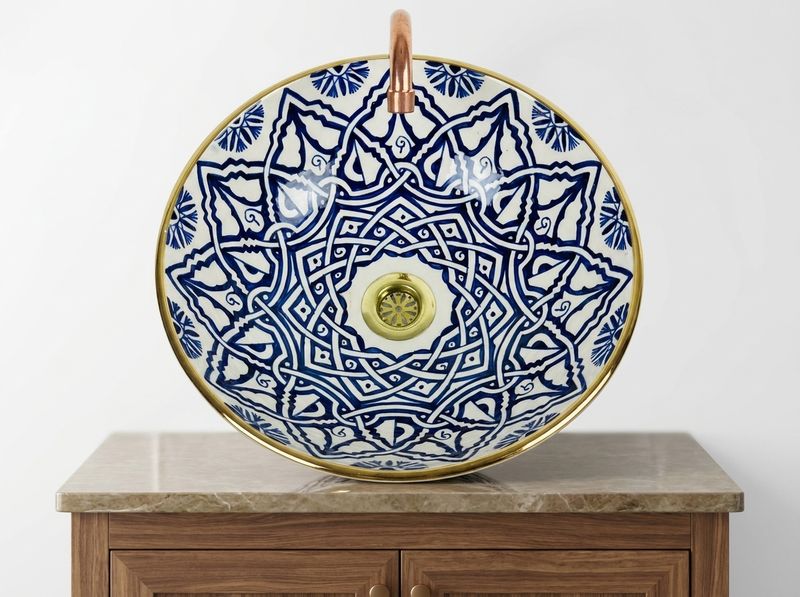 Azure Star of Fes Ceramic Vessel Sink