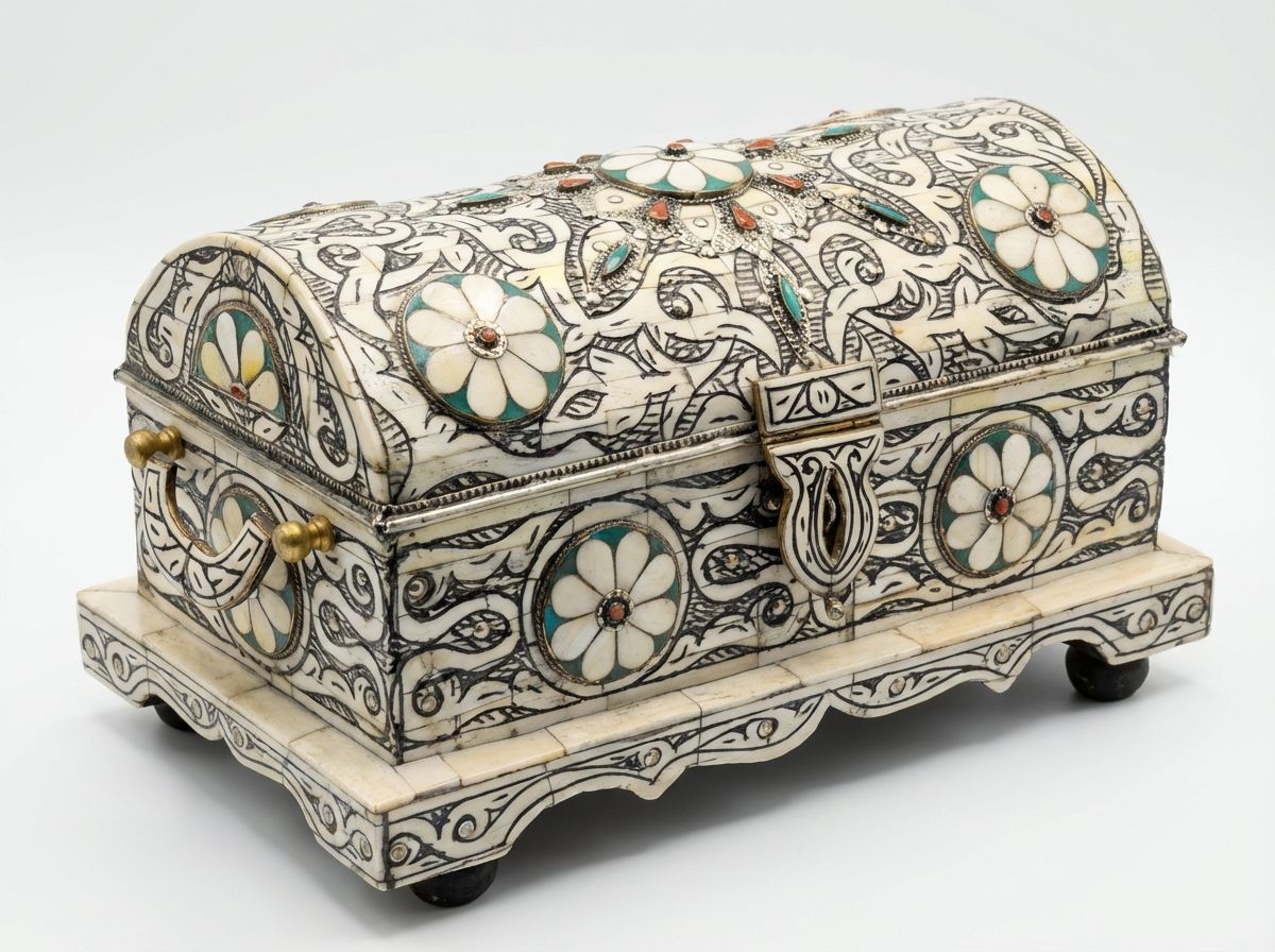 The Essaouira Royal Treasure Chest: Bone Inlay & Filigree Jewelry Box view 3