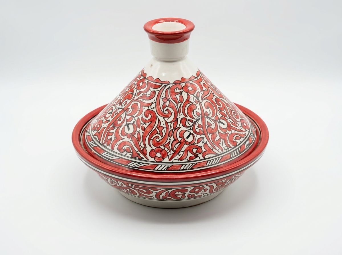 Rouge Arabesque: Hand-Painted Safi Serving Tagine view 2