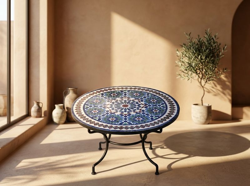 Royal Fez Zellige Mosaic Table Top - Azure Star Pattern detail