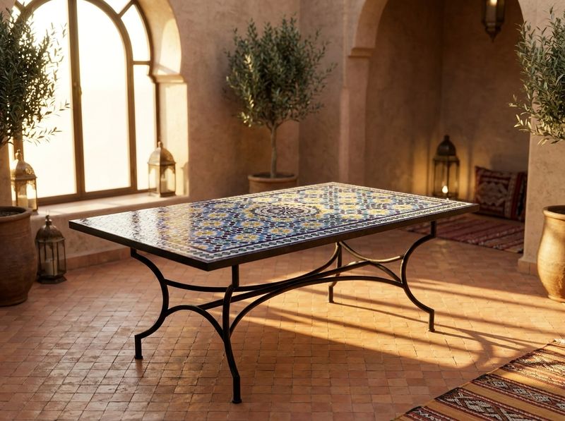 "Soleil Bleu" Zellige Mosaic Dining Table detail