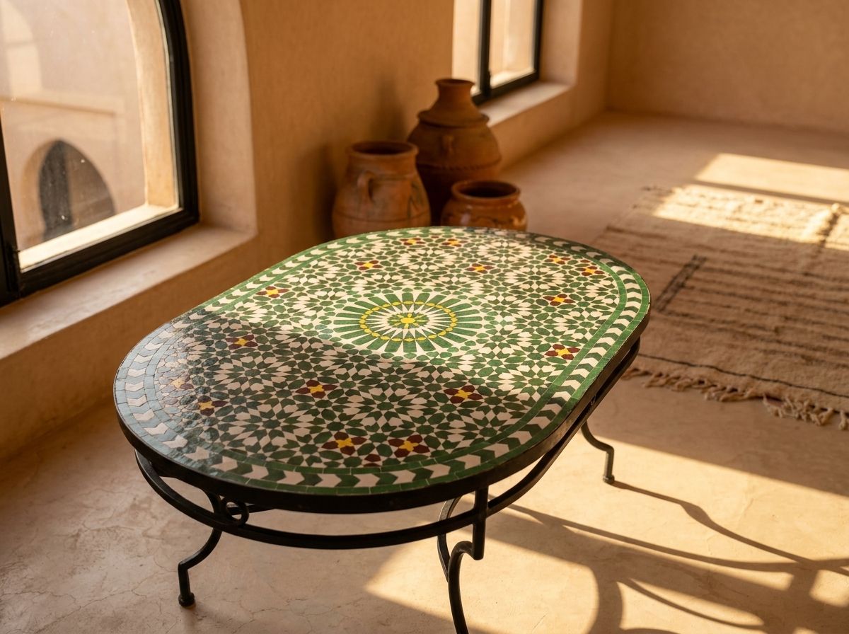The Emerald Starburst Oval Zellige Tabletop view 3