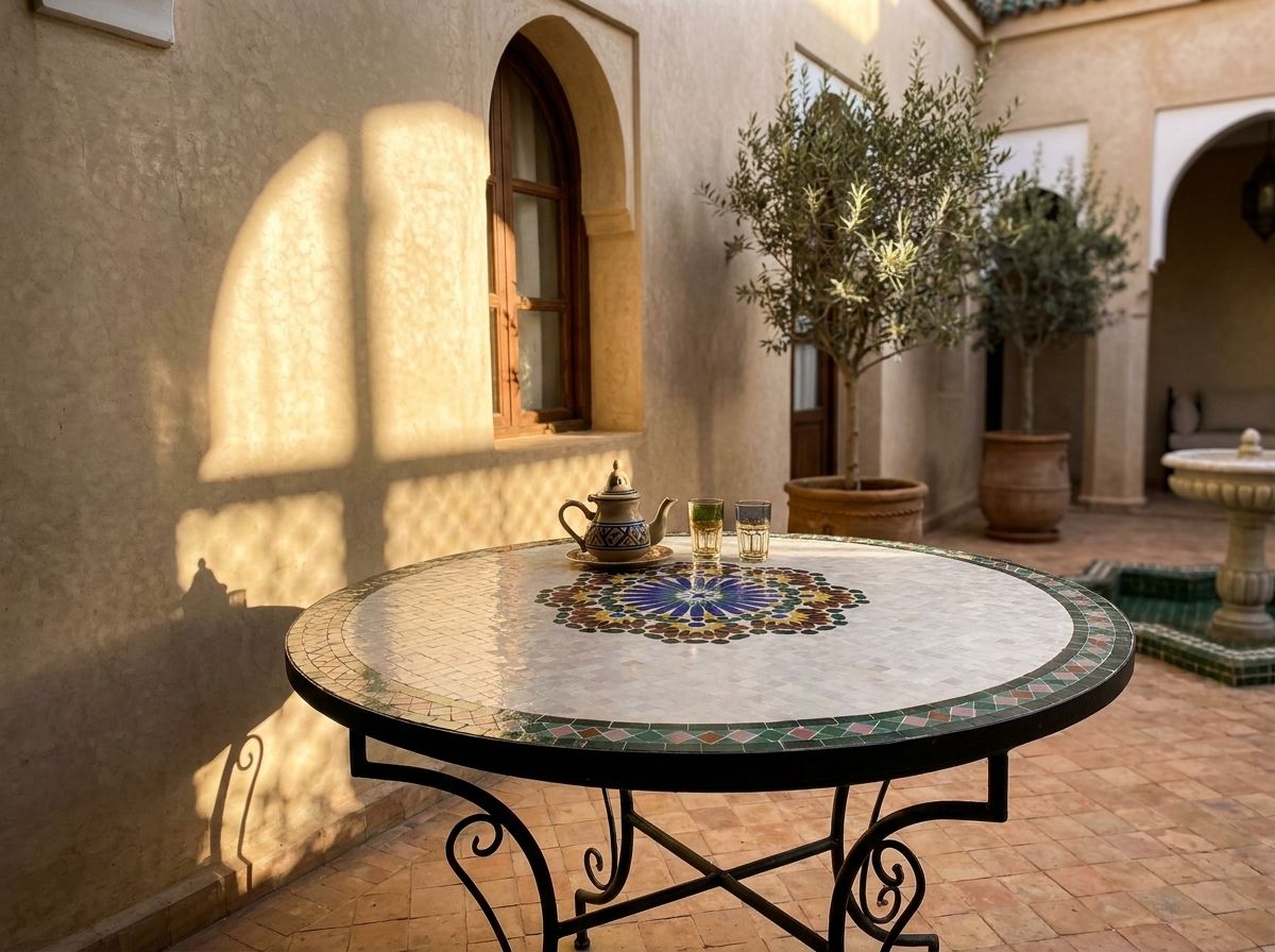 The 'Amira' Zellige Mosaic Bistro Table - Fes Star Pattern view 3