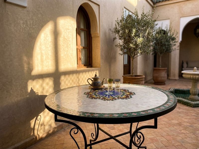 The 'Amira' Zellige Mosaic Bistro Table - Fes Star Pattern detail