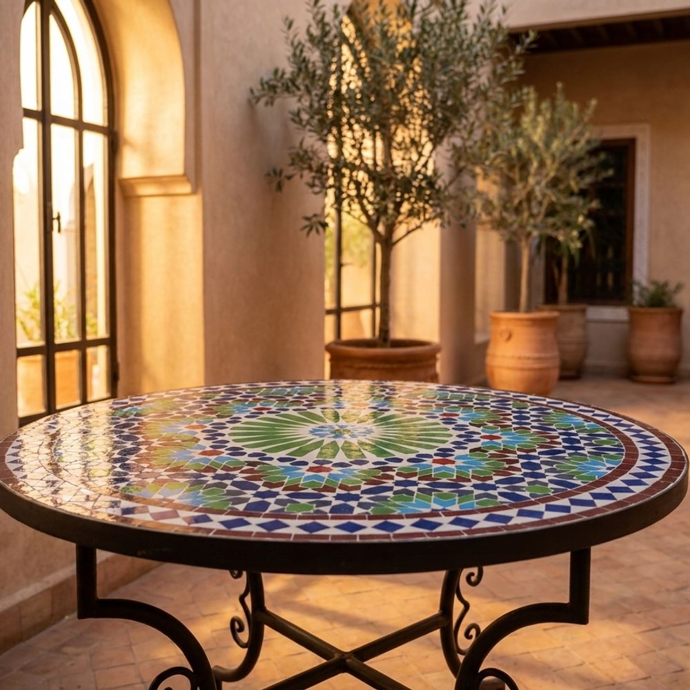 The Fez Starburst: Hand-Cut Zellige Mosaic Tabletop