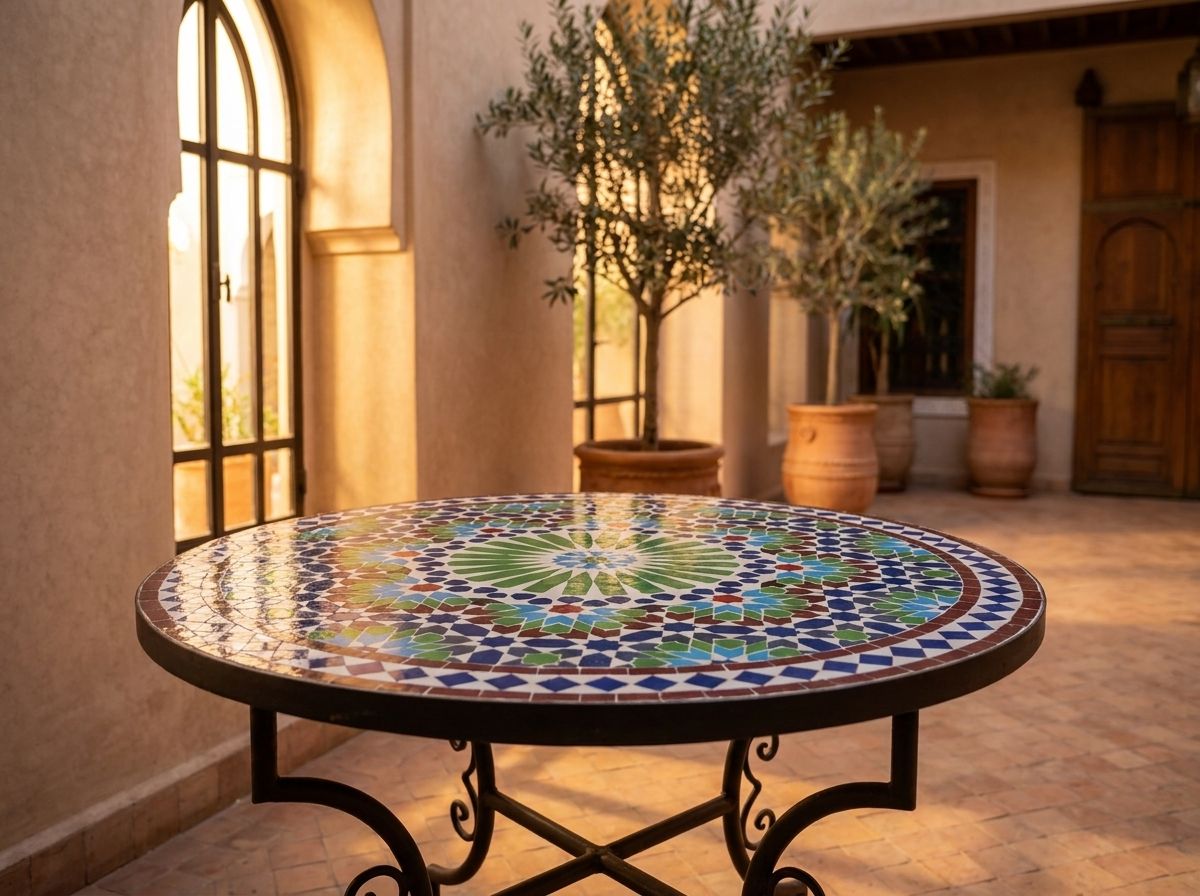 The Fez Starburst: Hand-Cut Zellige Mosaic Tabletop view 3